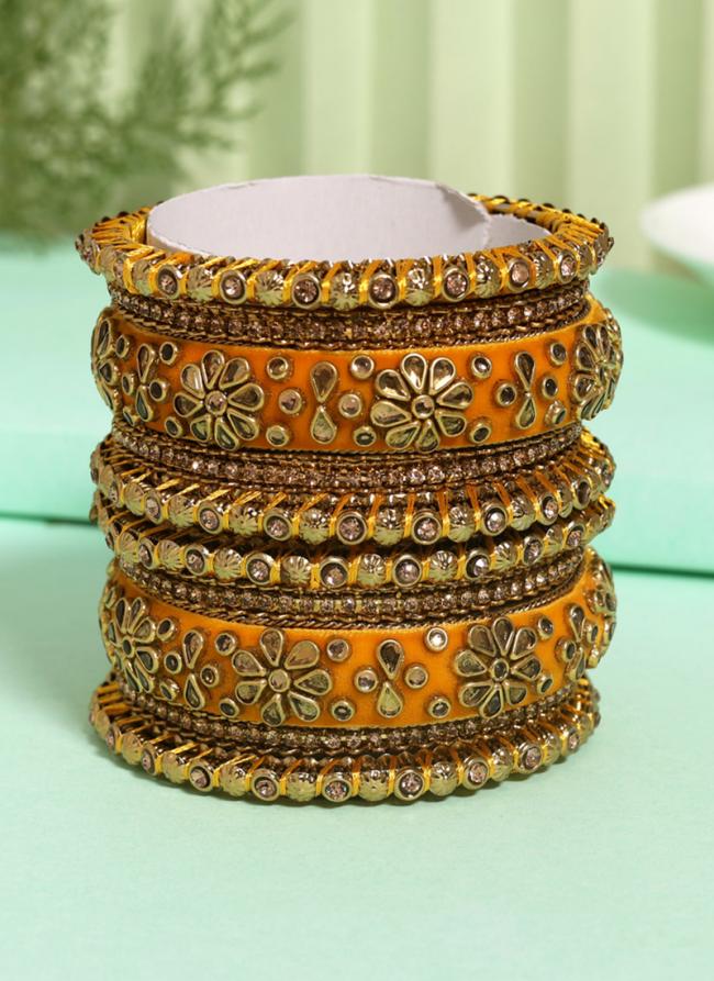   Wedding Wear  Yellow Color Velvet Work Bangle Set:-2.6,2.8